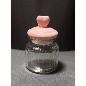 Glass Valentines Storage Jar Pink Heart Lid Multi-Purpose Container Candy Sugar